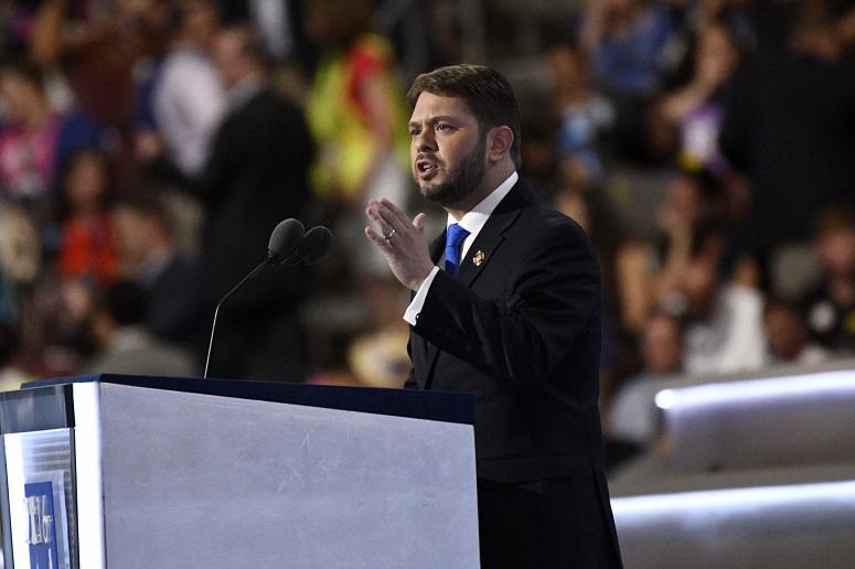 Rep. Ruben Gallego, D-AZ, speaks during the 2016 Democratic National Convention at Wells Fargo Center.