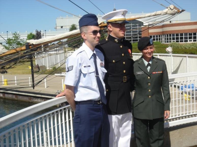 Andrew Koehle (left) with two of his cousins who served. Air Force veteran Andrew Koehle seen here with his cousins donated his organs after passing away at 36