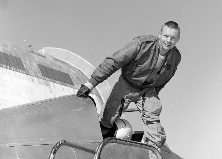 Neil A. Armstrong is photographed in the cockpit of the Ames Bell X-14 aircraft at NASA's Ames Research Center. Armstrong, the first man to walk on the moon, was born in Wapakoneta, Ohio, on August 5, 1930.