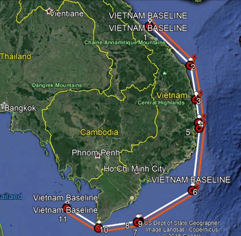 The white line is the territorial limit of South Vietnam. Any ship from the red line shore-ward would be included in HR 299