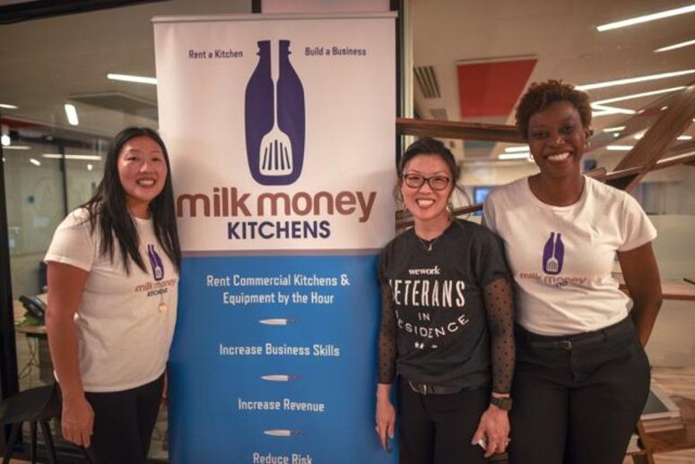 Nancy Preston, owner of Milk Money Kitchens, and her presenting group at WeWork's Veterans in Residence