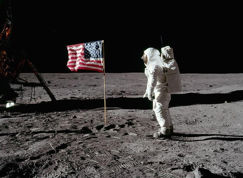 Buzz Aldrin salutes the US flag on the moon.