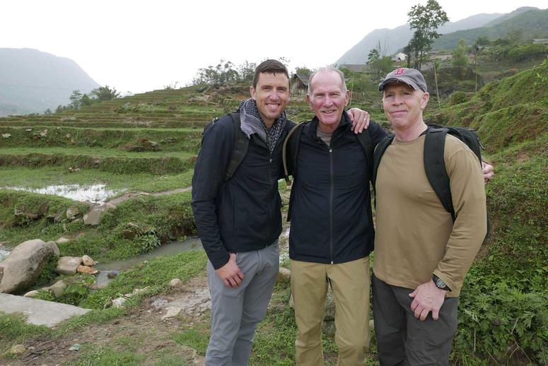 GORUCK founder Jason McCarthy, Vietnam Special Forces vet Rich Rice and "Shoe Dog" Paul Litchfield in vietnam
