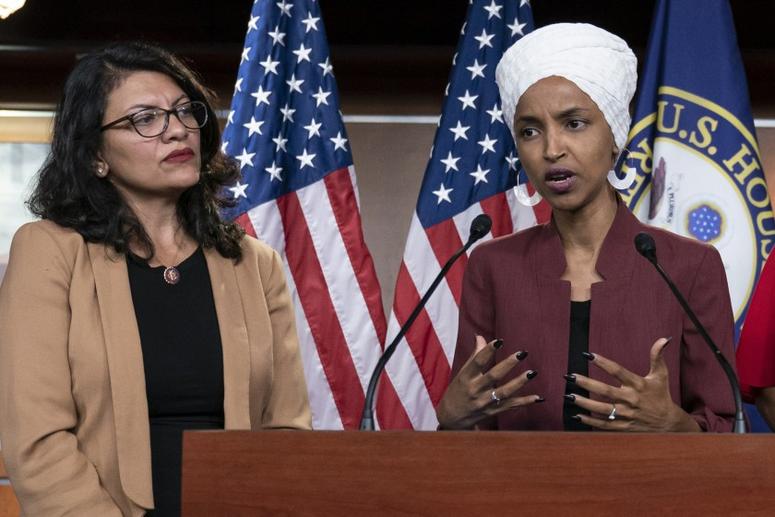 Rep Ilhan Omar speaks at a press conference with Rep Rashida Tlaib Rep Ilhan Omar speaks at a press conference with Rep Rashida Tlaib