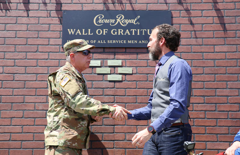 aptain Randy McConnell and Crown Royal Director of Whisky Engagement Stephen Wilson pictured during Crown Royal and Andretti Autosport team up to honor military heroes on April 13, 2018 in Long Beach, California.