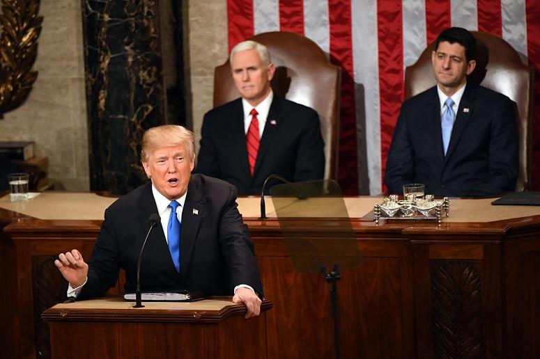 President Donald Trump at the State of the Union address in 2018.