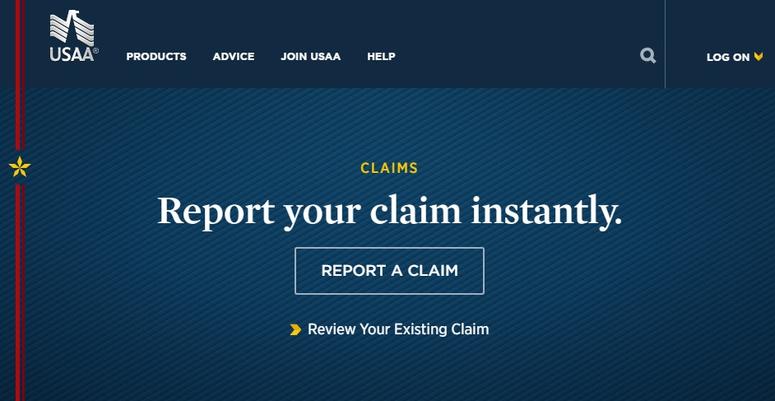 USAA's website allows for immediate filing of claims.