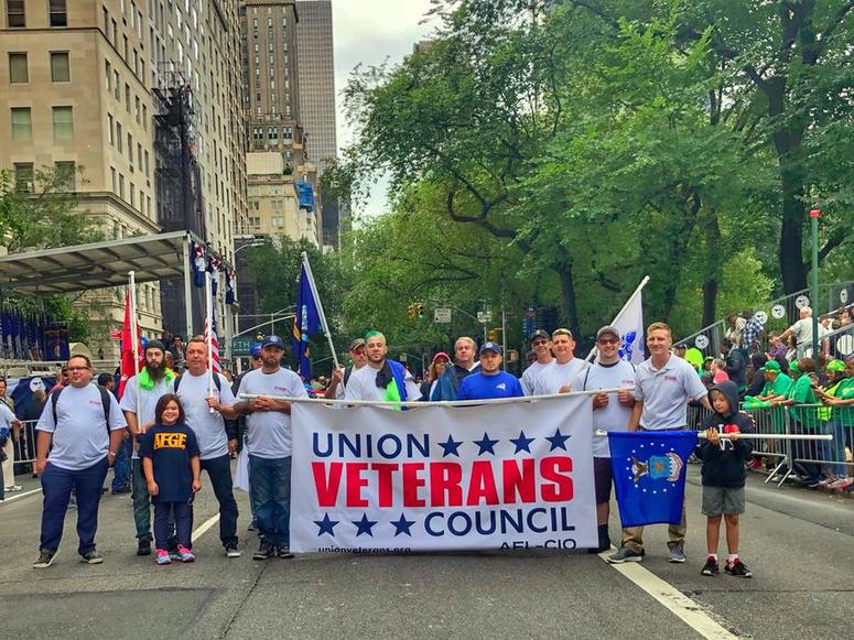 Uniion Veterans Council members including Exec. Director Will Attig (2nd from right) march in the 2018 NYC Labor Day parade