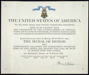 Audie Murphy's Medal of Honor Citation Audie Murphy's Medal of Honor Citation