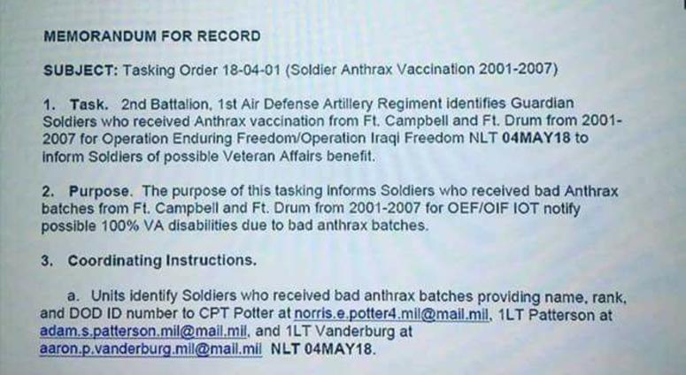 Photo of alleged US Army memo