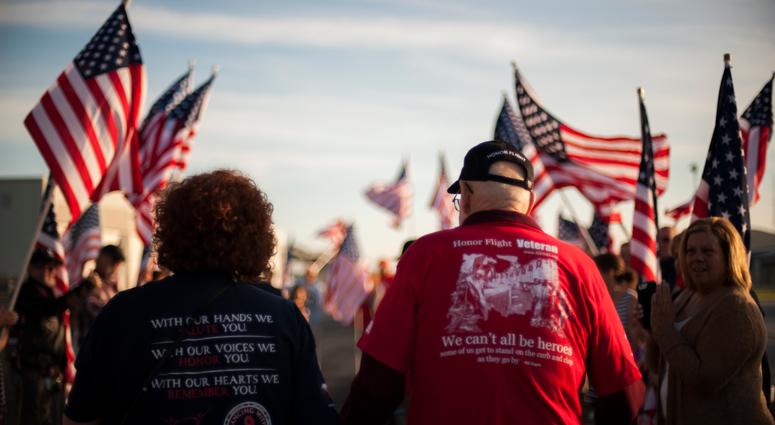 Honor Flight North East Indiana (HFNEI) treats military veterans with a trip to the District of Columbia, May 23, 2018, at the 122nd Fighter Wing, Fort Wayne, Ind. Honor Flight brings its 2000th veteran to Washington, D.C.