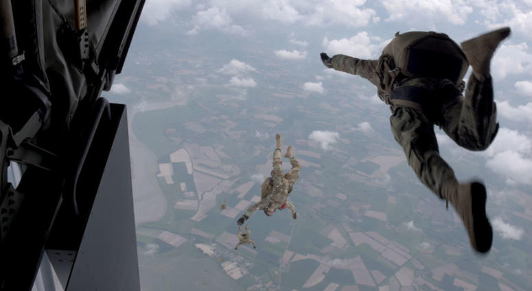 U.S Army Special Forces commemorate WWII with jump into Mont Saint-Michel, Normandy, France. U.S Army Special Forces commemorate WWII with jump into Mont Saint-Michel, Normandy, France.