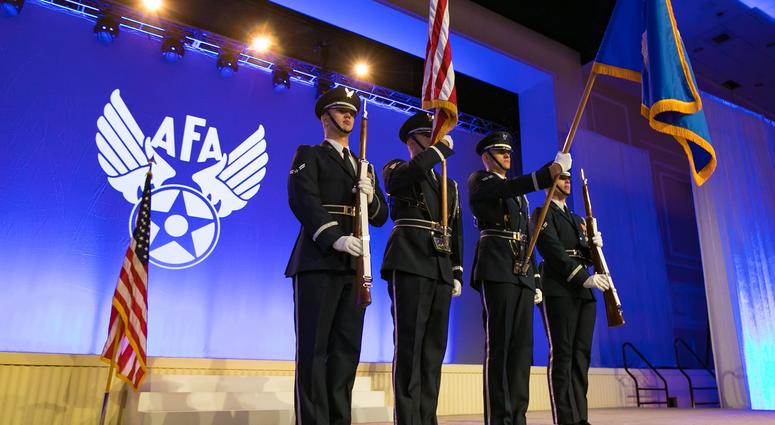 Airmen present the colors at an Air Force Association event airmen present colors at an Air Force Association function