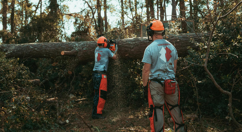 A TR chainsaw team, clearing debris in Wilmington, North Carolina