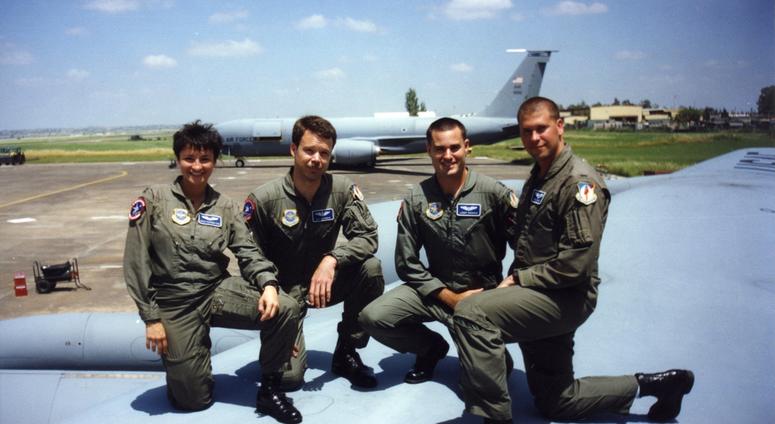 Graciela and crew on KC-135R wing, Incirlik, Turkey Graciela and crew on KC-135R wing, Incirlik, Turkey