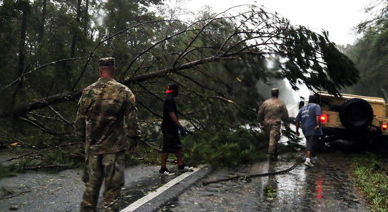 Florida National Guard Soldiers, from the 53rd Infantry Brigade Combat Team, in Pinellas Park, Florida, worked alongside our civilian partners to clear portions of I-10 West following the devastation of Hurricane Michael.