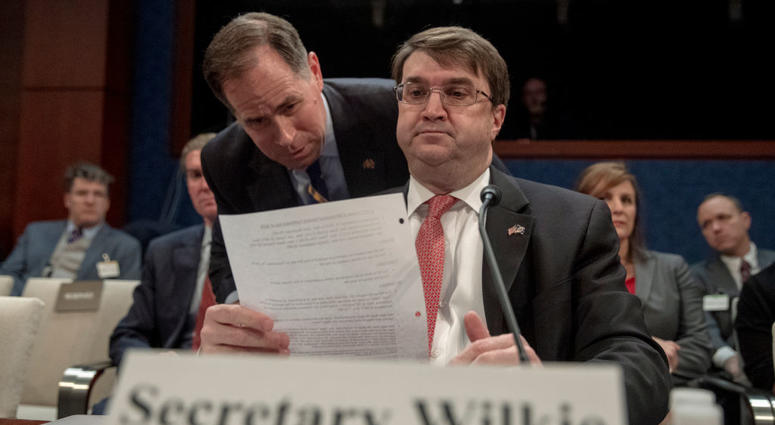 Robert Wilkie, Veterans Affairs Secretary goes over notes before the hearing at Capitol Hill on December 19, 2018 in Washington, DC. Wilkie testified on the agencies mission to modernize health care access and services for veterans. VASecRobertWilkie