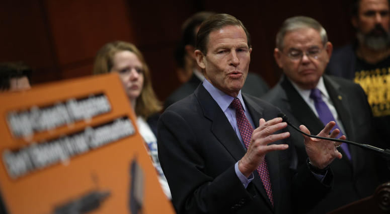 Sen. Richard Blumenthal (D-CT) speaks during a press conference as the one year anniversary approaches of the school shooting at Marjory Stoneman Douglas February 12, 2019 in Washington, D.C. SenRichardBlumenthal