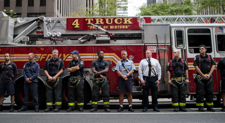 Firefighters from FDNY Engine 54, Ladder 4, Battalion 9. Navy SEAL is told he is too old to join FDNY.