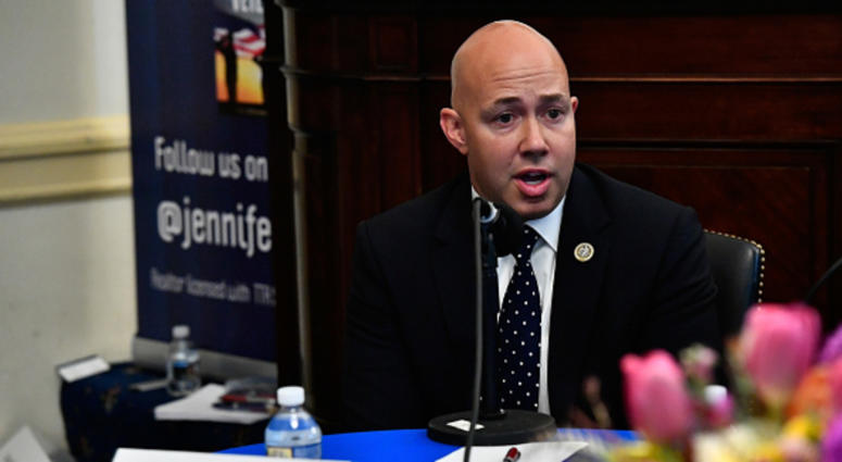 WASHINGTON, DC - MAY 16: Congressman Brian Mast (R-FL) appears on Urban View's Helping Our Heroes Special, moderated by SiriusXM host Jennifer Hammond at the Cannon Building on Capitol Hill on May 16, 2018 in Washington, DC. Congressman Brian Mast (R-FL) gets kicked out of VA