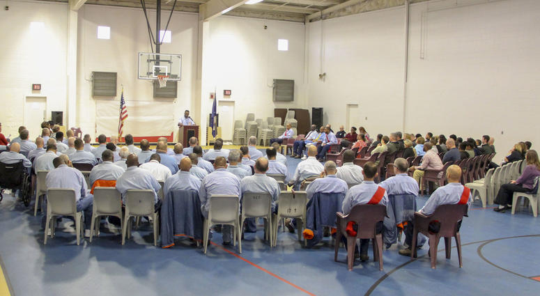A group of veterans seated during the Haynesville Correctional Center's Veterans Day program