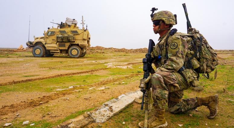 A U.S. Army trooper assigned to Task Force Thunder, 3rd Cavalry Regiment, provides security during a routine patrol, Iraq, Dec. 2, 2018. Senator Rand Paul (R-Ky.) proposes ending the Afghanistan war and to give GWOT veterans a $2,500 "victory bonus."