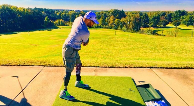 An injured soldier takes part in adaptive golf skills training sponsored by the Links to Freedom Foundation.