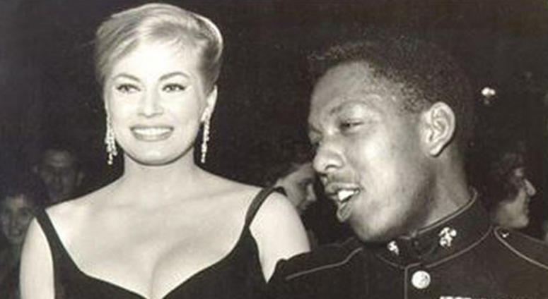 Retired Sgt. Maj. Louis Roundtree escorted Swedish movie star Anita Ekberg to a Marine Corps Ball.