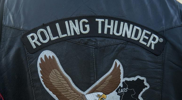 A photo of a logo for the Rolling Thunder Motorcycle Association who sponsored the Onslow County Veteran’s Day parade in Jacksonville, N.C., Nov. 3, 2018. The parade was observed by veterans, service members and residents of Jacksonville and showed suppor