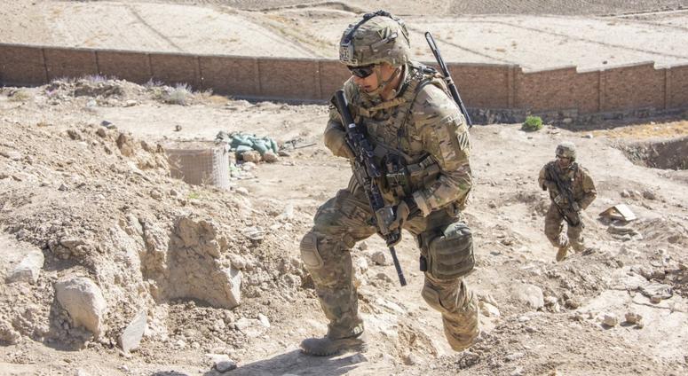 Soldiers with the 3rd Infantry Division provide extra security for a 1st Security Force Assistance Brigade advisor mission during an Afghan-led operation near Kabul, Afghanistan, Sept. 16, 2018.