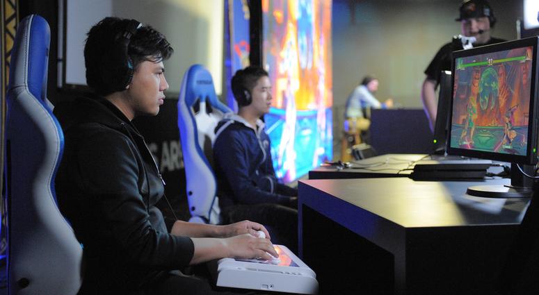 Dec 2, 2016; Santa Ana, Califonia, USA; Xiao Hai competes against Du Dang during Capcom Cup Finals at eSports Arena.