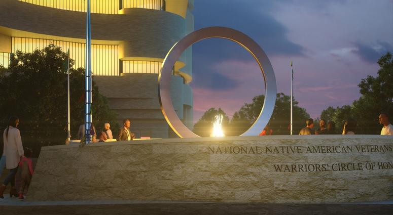 Artist rendering of The National Native American Veterans Memorial, Warriors' Circle of Honor, Harvey Pratt