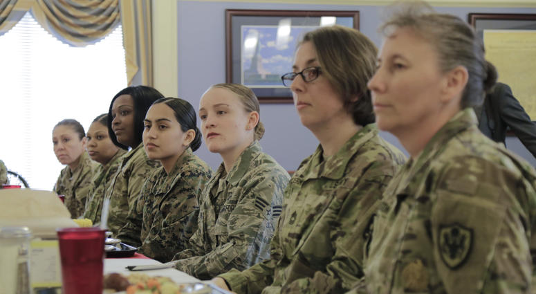 Military services members discuss issues during speed mentoring at the 2016 Women’s Joint Leadership Symposium at Ford Island Conference Center on Joint Base Pearl Harbor-Hickam.