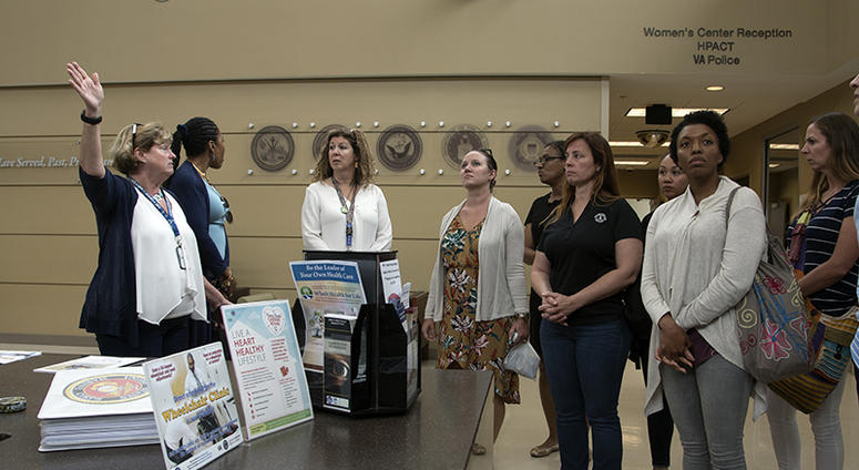 Participants of the Women’s Health Transition Assistance Program receive a tour of the James A. Haley Veterans’ Hospital, Tampa, Fla., July 31, 2018. This pilot program series displays the range of women’s health and mental health care services available
