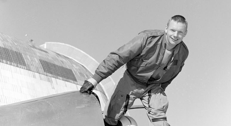 Neil A. Armstrong is photographed in the cockpit of the Ames Bell X-14 aircraft at NASA's Ames Research Center. Armstrong, the first man to walk on the moon, was born in Wapakoneta, Ohio, on August 5, 1930.