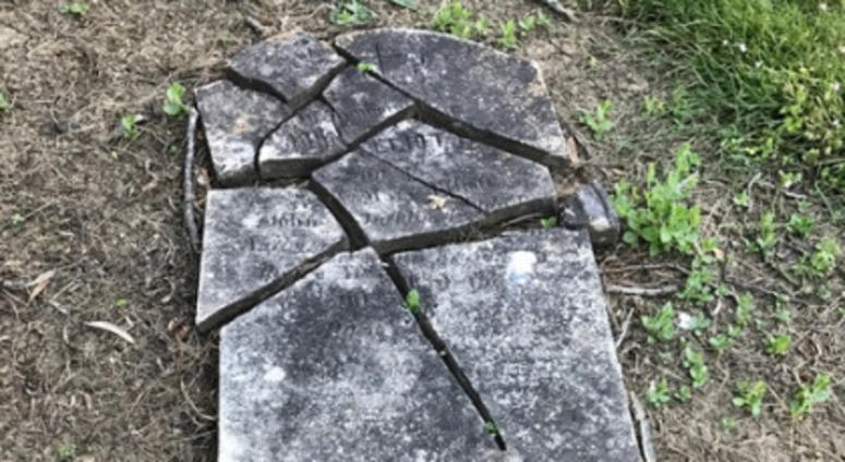 A shattered headstone at the neglected Mare Island Naval Cemetery in Vallejo, California.