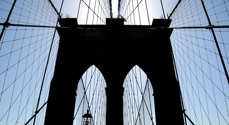 Architectural details of Brooklyn Bridge, New York City.
