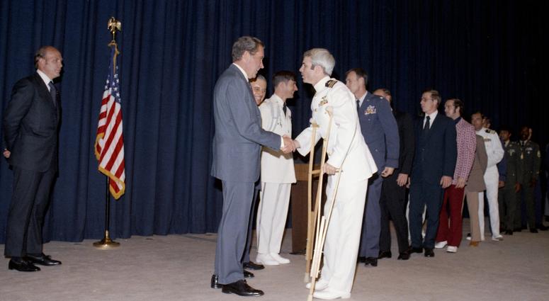 President Richard Nixon Greets Former Vietnam Prisoner of War John McCain, Jr. at a Pre-POW Dinner Reception, May 24,1973