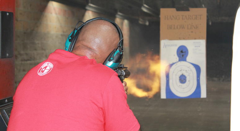 A Texas gun owner practices at a shooting range in Dickinson, Texas, the United States, on Oct. 25, 2017. range