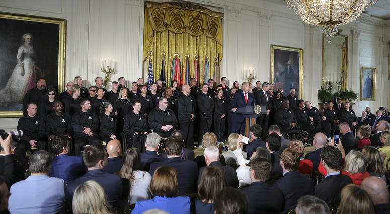 President Donald Trump speaks during an event for the Wounded Warrior Project Soldier Ride in the East Room of the White House on April 26, 2018, in Washington, DC. President Donald Trump speaks during an event for the Wounded Warrior Project Soldier Ride in the East Room of the White House on April 26, 2018, in Washington, DC.