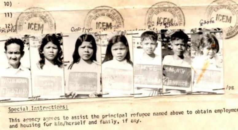 In this Cambodian refugee processing document from 1980, Sgt. Maj. El Sar (third from right), I Corps command chaplain sergeant major, is pictured From genocide survivor and refugee to American Soldier