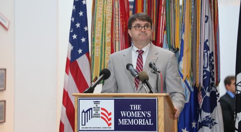 Then-Acting VA Secretary Robert Wilkie delivers a speech at the Women in the Military Wreath Laying Ceremony in Arlington, Virginia, May 17, 2018. The ceremony, which was held at the Women in Military Service for America Memorial