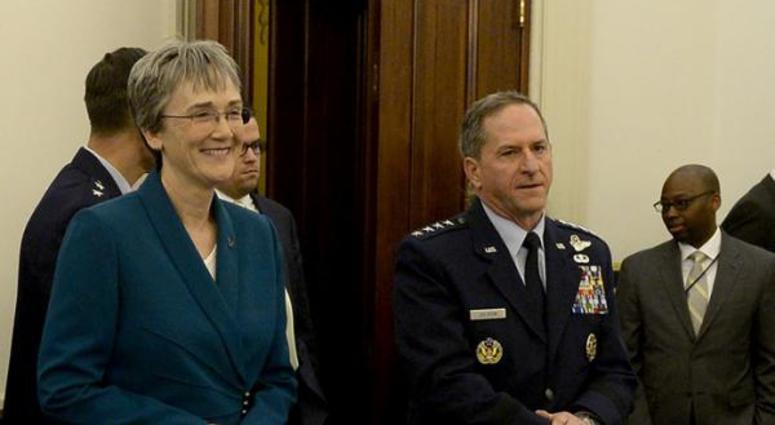 Secretary of the Air Force Heather Wilson and Air Force Chief of Staff Gen. David Goldfein prepare to testify before the U.S. House of Representatives Committee on Appropriations about the Air Force’s fiscal 2019 budget March 14, 2018, in Washington, D.C. wilson