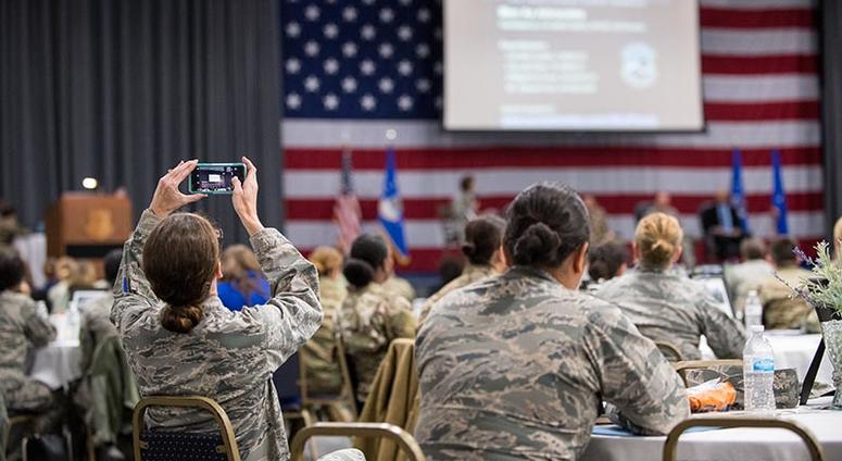 Airmen take time during the Air Force Global Strike Command Women’s Leadership Symposium to appreciate women’s progression in the workforce at Barksdale Air Force Base, La., Nov. 13-14, 2018. The two-day symposium focused on educating Airmen on the import 2nd Bomb Wing Public Affairs