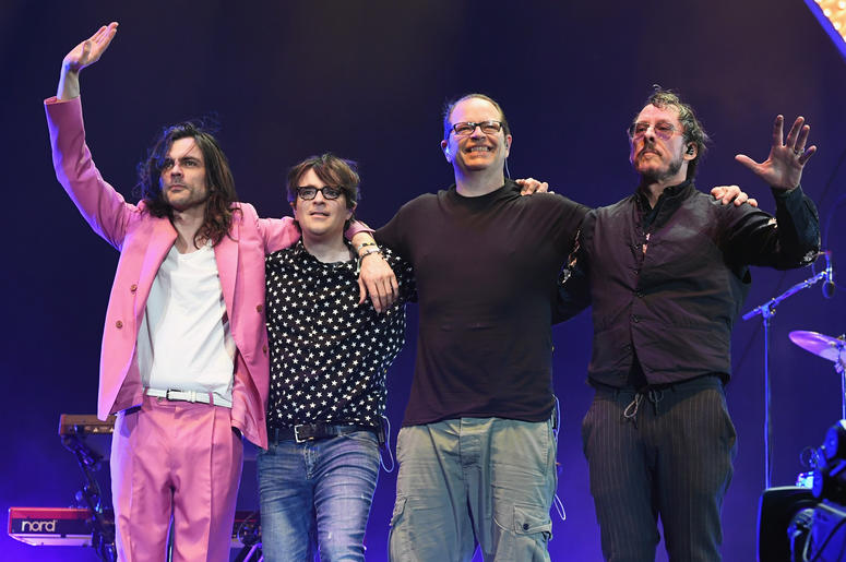INDIO, CA - APRIL 20: (L-R) Brian Bell, Rivers Cuomo, Patrick Wilson, and Scott Shriner of Weezer pose onstage at Coachella Stage during the 2019 Coachella Valley Music And Arts Festival on April 20, 2019 in Indio, California. 2019 Coachella Valley Music And Arts Festival - Weekend 2 - Day 2