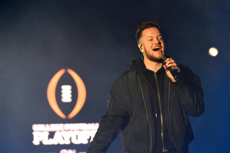 Dan Reynolds of Imagine Dragons performs during the 2019 College Football Playoff National Championship Game Dan Reynolds of Imagine Dragons performs during the 2019 College Football Playoff National Championship Game