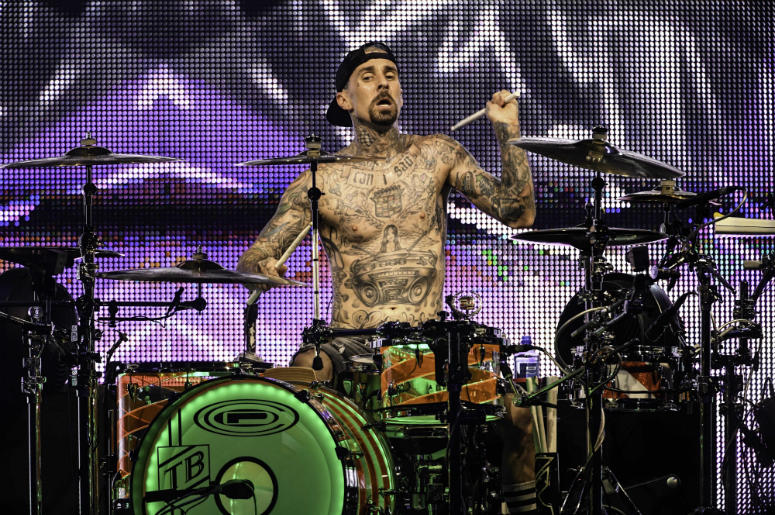 Blink-182 drummer Travis Barker performs at Perfect Vodka Amphitheater Blink-182 drummer Travis Barker performs at Perfect Vodka Amphitheater