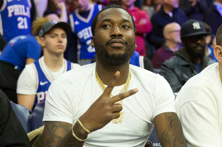 Meek Mill during a game between the Philadelphia 76ers and the Atlanta Hawks at Wells Fargo Center. Meek Mill during a game between the Philadelphia 76ers and the Atlanta Hawks at Wells Fargo Center.