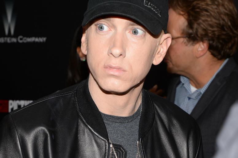 Eminem attends the "SouthPaw" premiere in New York, NY Eminem attends the "SouthPaw" premiere at the AMC Loews Lincoln Square theatre in New York, NY.