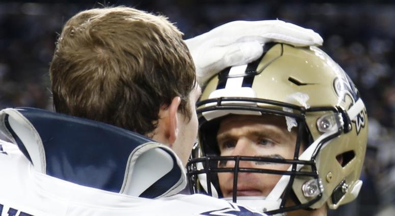 Leighton Vander Esch and Drew Brees Leighton Vander Esch and Drew Brees